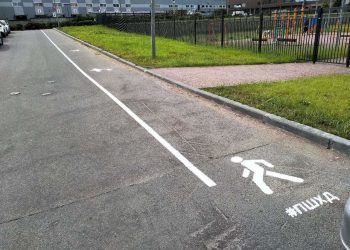 «Так можно?»: петербуржец краской на асфальте нарисовал зебру у новой школы