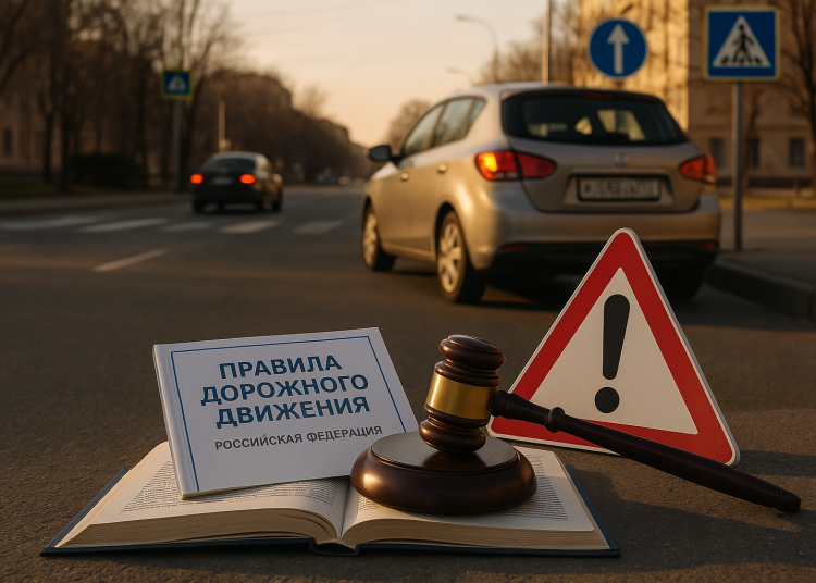 Реалистичная фотоиллюстрация в редакционно-журналистском стиле для российской ТВ-программы «Автограф» о правах автомобилистов, ПДД и безопасности на дорогах России. Тема выпуска: Изменения в законодательстве для автомобилистов в 2024 году. Уличная ил