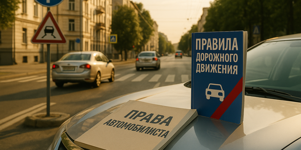 Реалистичная фотоиллюстрация в редакционно-журналистском стиле для российской ТВ-программы «Автограф» о правах автомобилистов, ПДД и безопасности на дорогах России. Тема выпуска: Права автомобилистов: что нужно знать каждому водителю. Уличная или дор