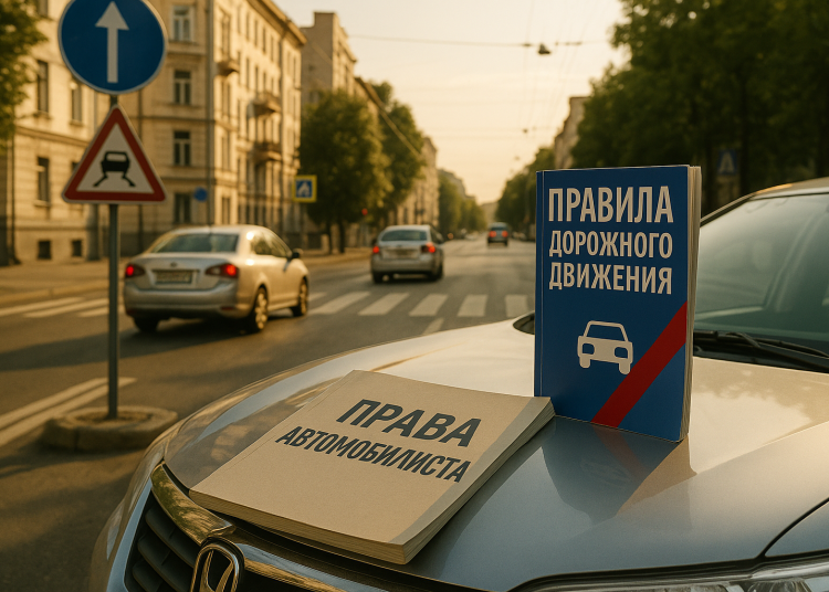 Реалистичная фотоиллюстрация в редакционно-журналистском стиле для российской ТВ-программы «Автограф» о правах автомобилистов, ПДД и безопасности на дорогах России. Тема выпуска: Права автомобилистов: что нужно знать каждому водителю. Уличная или дор