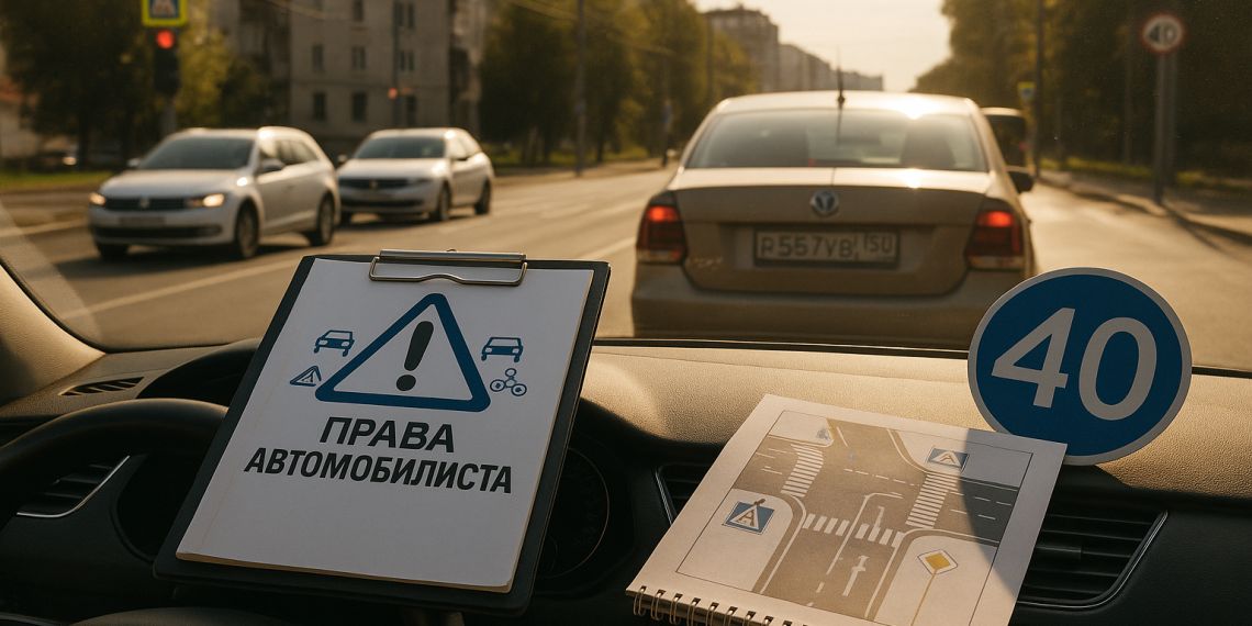 Реалистичная фотоиллюстрация в редакционно-журналистском стиле для российской ТВ-программы «Автограф» о правах автомобилистов, ПДД и безопасности на дорогах России. Тема выпуска: Права автомобилистов и важные аспекты дорожного движения. Уличная или д