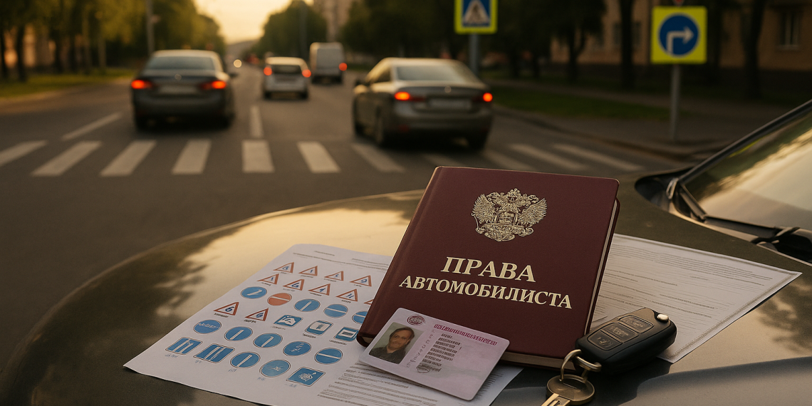 Реалистичная фотоиллюстрация в редакционно-журналистском стиле для российской ТВ-программы «Автограф» о правах автомобилистов, ПДД и безопасности на дорогах России. Тема выпуска: Права автомобилистов: что нужно знать каждому водителю. Уличная или дор